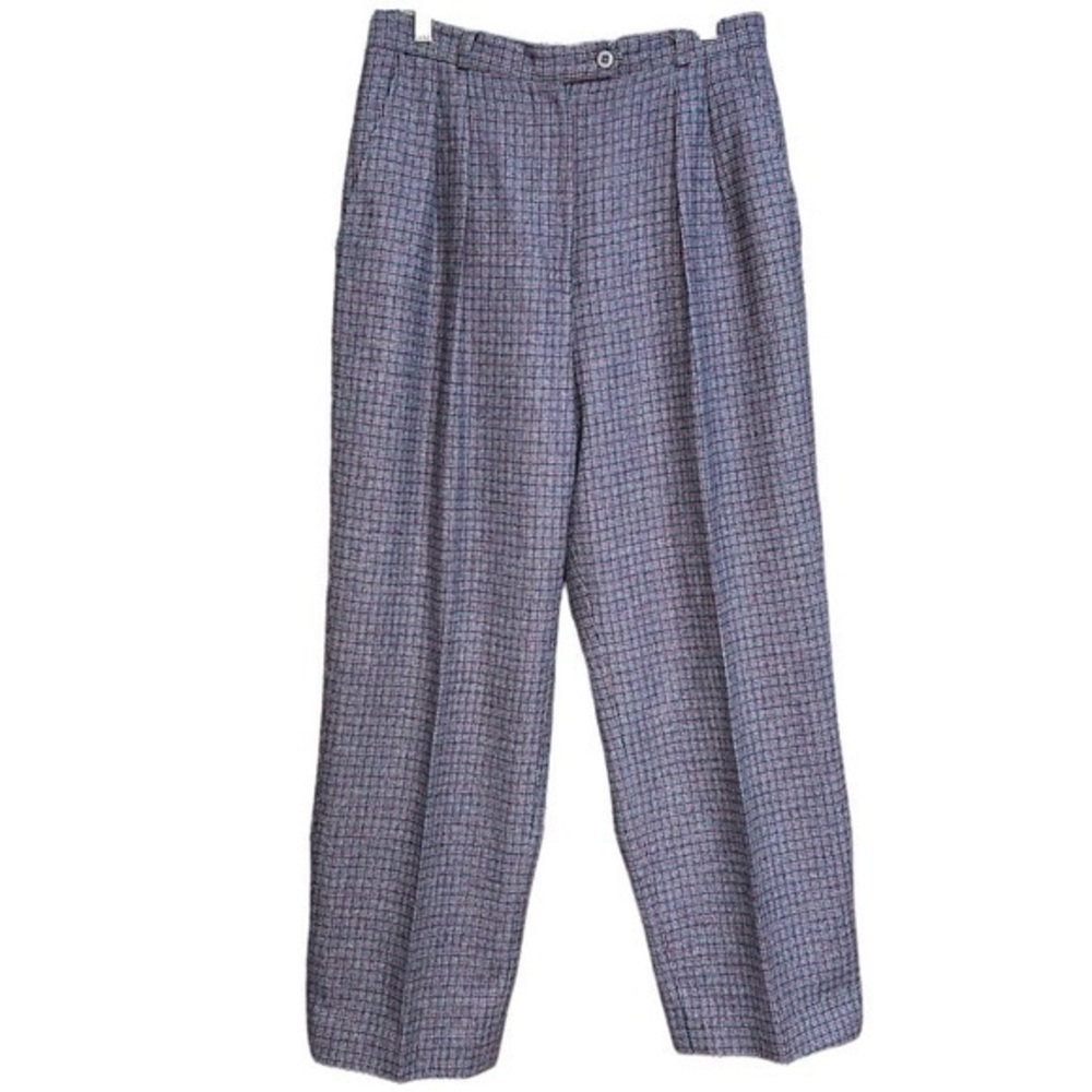 Pant-her Vintage Wool High Waist Trousers Houndstooth Pink Purple 11